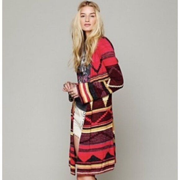 Free People Sweaters - Free People Hooded Long Multicolor Cardigan | Boho Coastal Cowgirl Tribal Indie